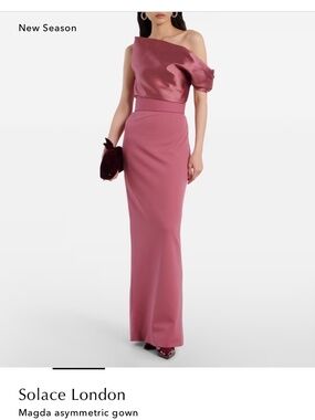 Solace London Magda Asymmetric Gown Dark Rose Pink UK 8 / US 4